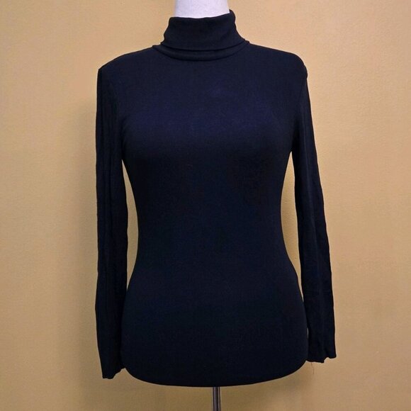 Premise Studio Ladies Navy Blue Turtle Neck Rough Edge Medium Womens Pima Cotton - Picture 1 of 5